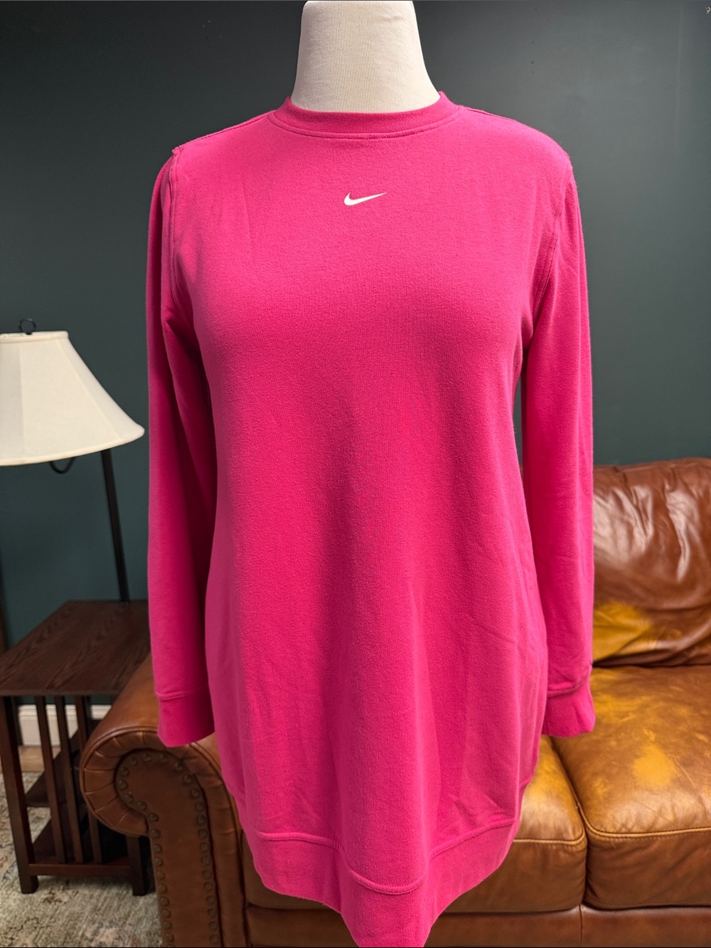 Nike Pink Women's Long-Sleeve Crew Sweatshirt with White Swoosh